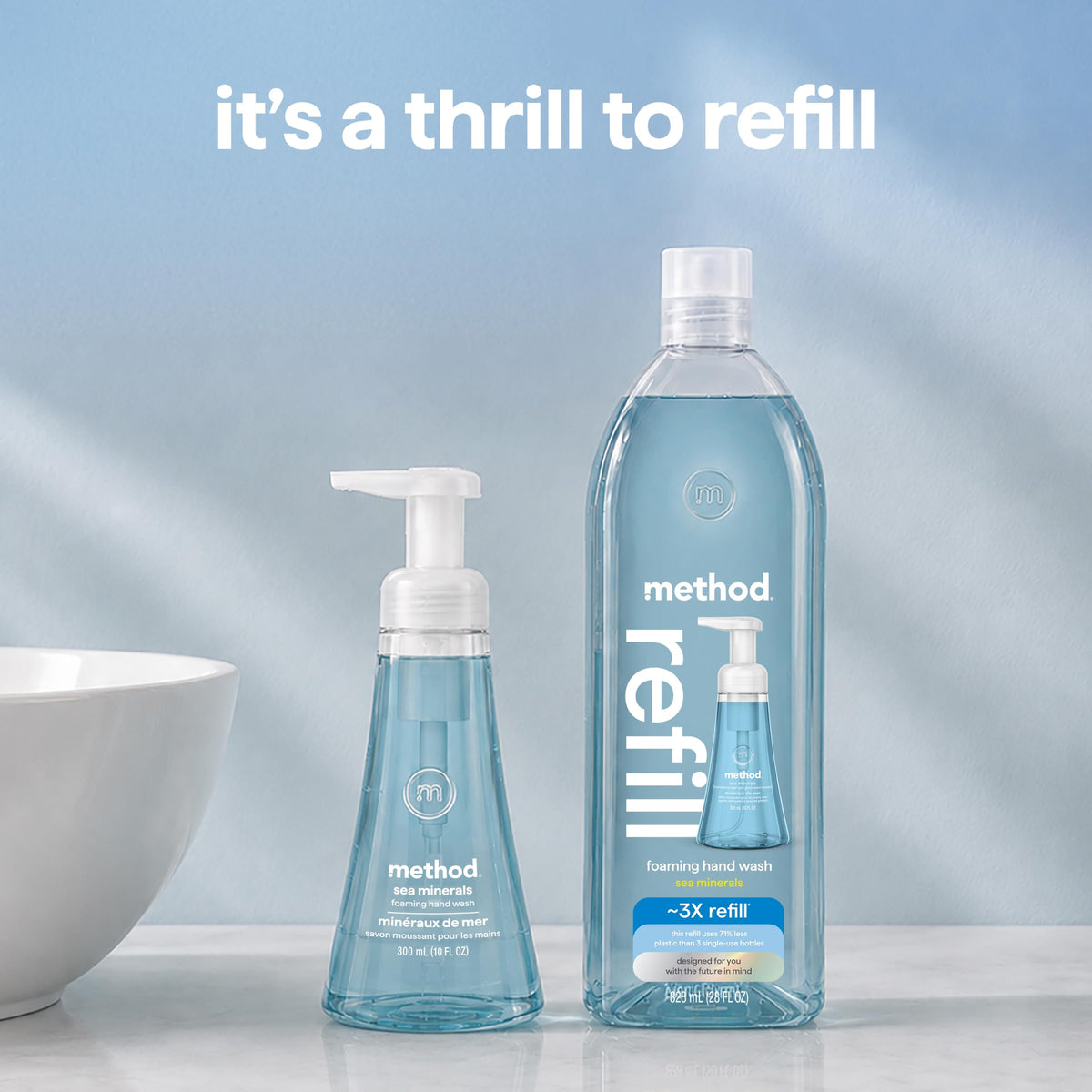 method Foaming Hand Wash Refill, Sea Minerals, 28 fl oz | Refills Up to 3X, Hydrates & Softens Skin, Designed for Gentle Everyday Cleansing, With Notes of Bergamot, Lemon & Rosemary