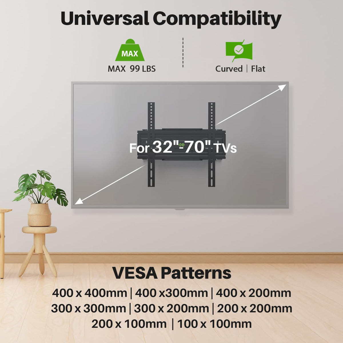 USX MOUNT Full Motion TV Wall Mount for Most 32-70 inch TVs up to 99 lbs, Wall Mount Bracket with Dual Articulating Arms, Swivel, Tilt, Max VESA 400x400mm, TV Mount Fits 12”/16” Wood Studs