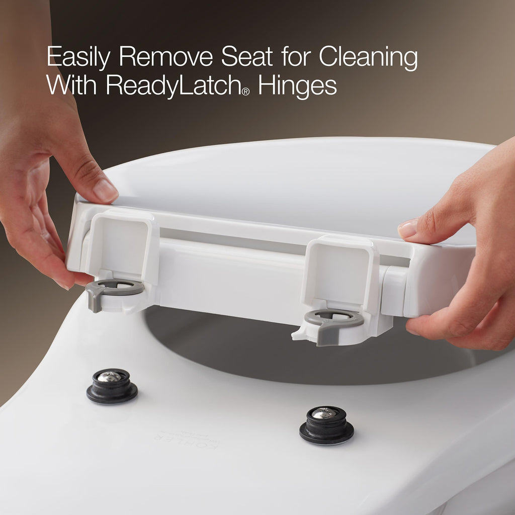 KOHLER Cachet ReadyLatch Elongated Slow Close Toilet Seat, White | 4636-RL-0, Quiet Lid, Contoured Grip-Tight Bumpers Installation Hardware, Apartment Essentials