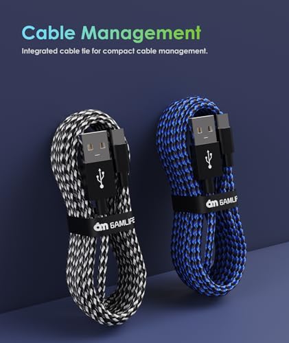 6amLifestyle 2 Pack 10ft PS4 Controller Charging Cable,Micro USB Braided Cord Compatible with PlayStation 4 DualShock 4, PS4 Slim/Pro, Xbox One S/X, Android Phones, Kindle, Black & Blue