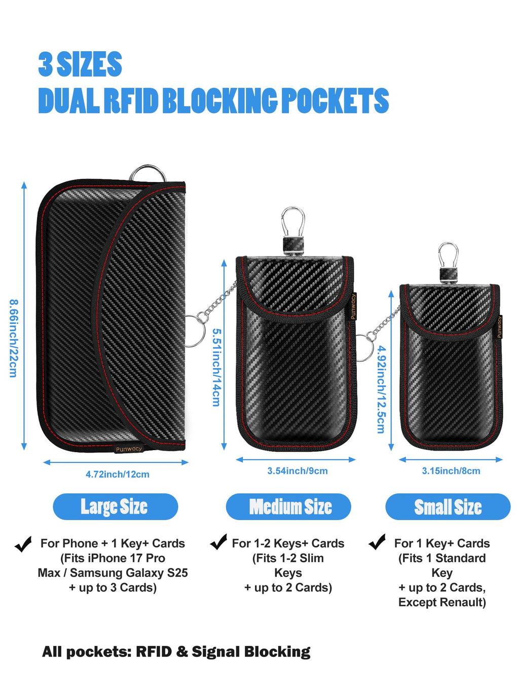 Punwocy Faraday Pouch for Key Fob, Faraday Bag for Car Keys, 2 Pack | Dual-Layer Signal Blocking: Helps block key fob signals to reduce relay-attack risk. Fits most car key fobs at home or away.