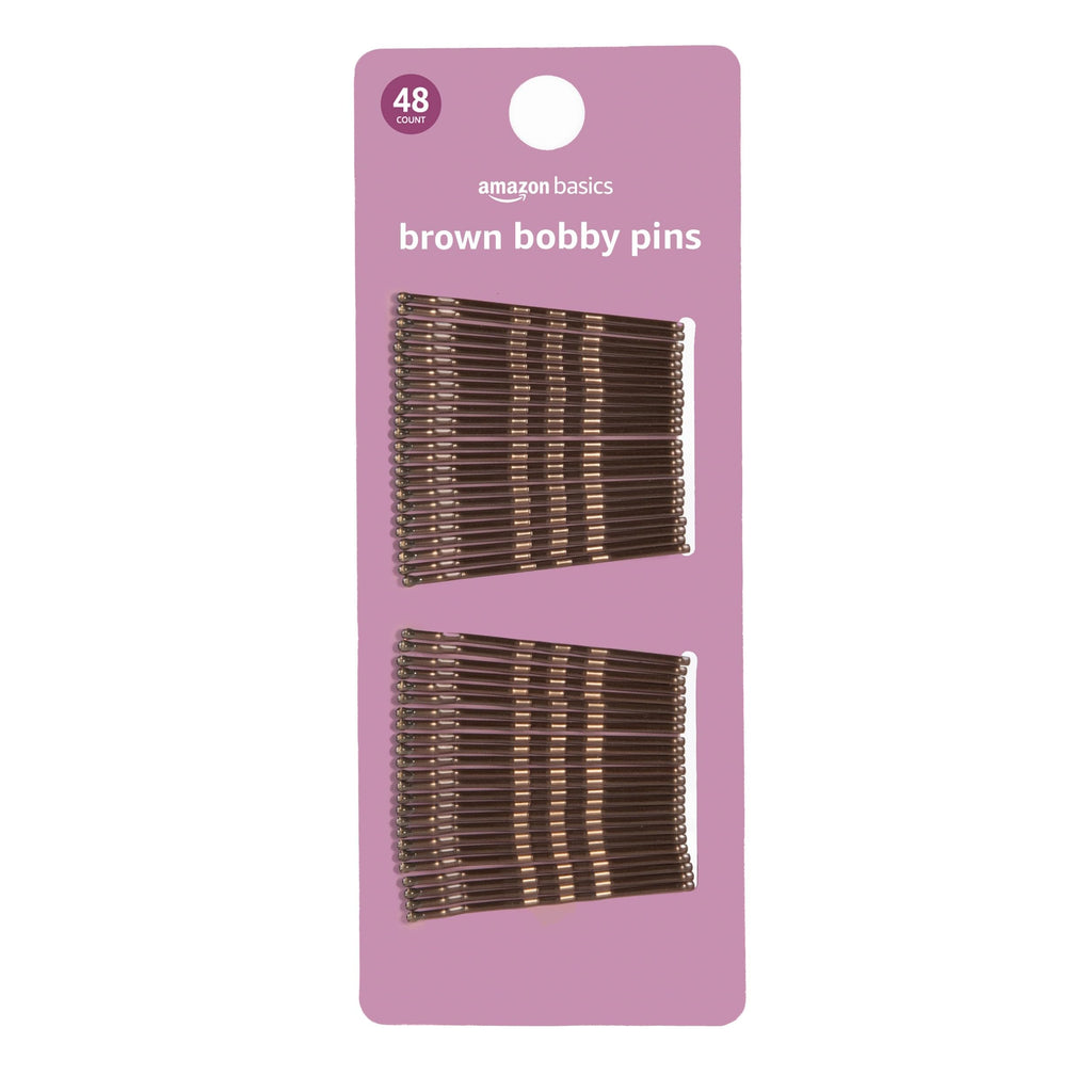 Amazon Basics No Slip Bobby Pins for All Hair Types, Secure Hold Hair Pins for Updos, Brunette Brown, 48 Count