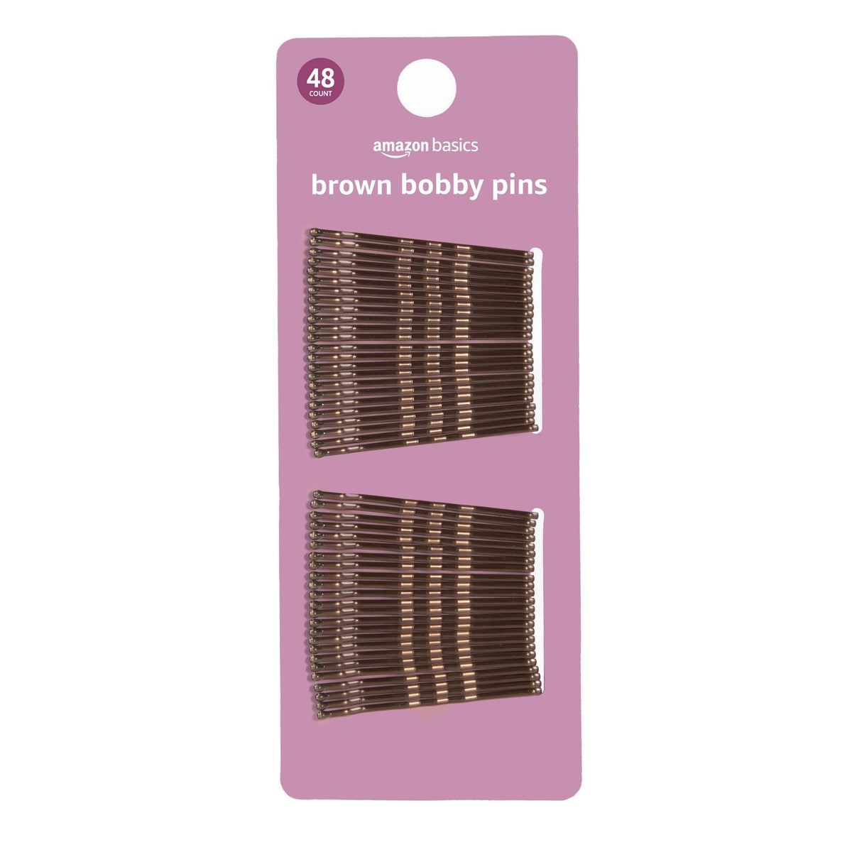 Amazon Basics No Slip Bobby Pins for All Hair Types, Secure Hold Hair Pins for Updos, Brunette Brown, 48 Count