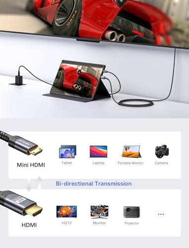 JSAUX Mini HDMI to HDMI Cable 6FT, [Mini HDMI][Aluminum Shell, Braided] High Speed 4K 60Hz HDMI 2.0 Cord, Compatible with Camera, Camcorder, Tablet and Graphics/Video Card, Laptop, Raspberry Pi Zero W