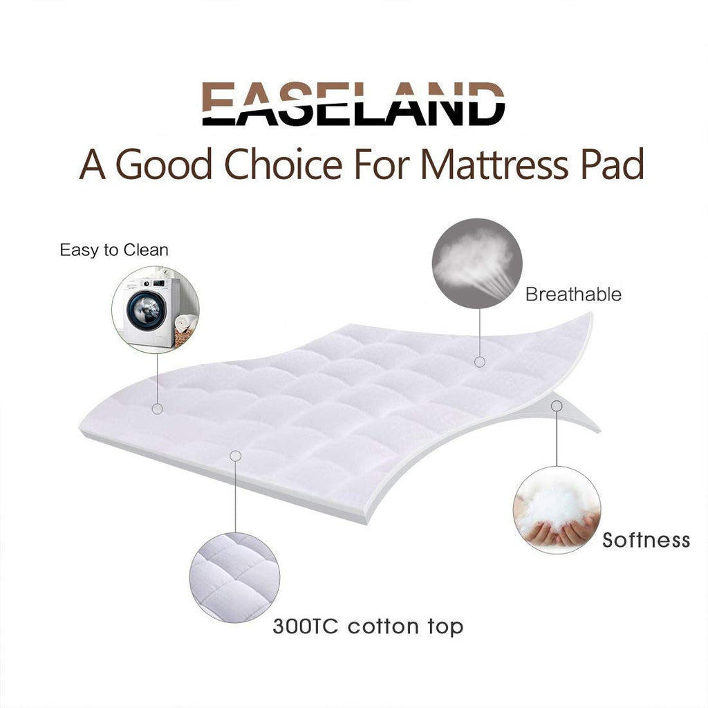 EASELAND Queen Size Mattress Pad Cotton Pillow Top Mattress Topper White | Cooling Mattress Cover Cotton Top,8-21" Deep Pocket Protector,60x80 Inches,Boxing Quilted & Machine Washable