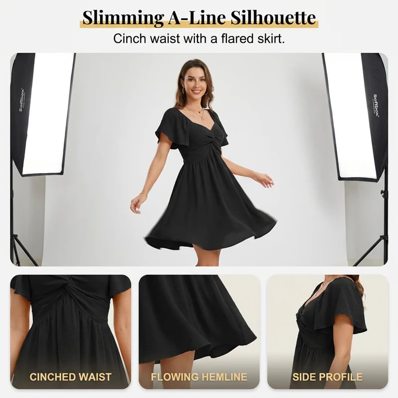 Puff Sleeve Backless Bow Tie Dress