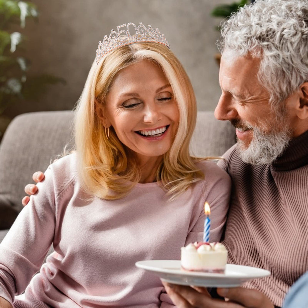 CIEHER 50th Birthday Crown & Sash Pearl Pin, 50th Birthday Decorations | 50 & Fabulous Sash 50th Birthday Crown for 50th Birthday Gifts for Women Friends