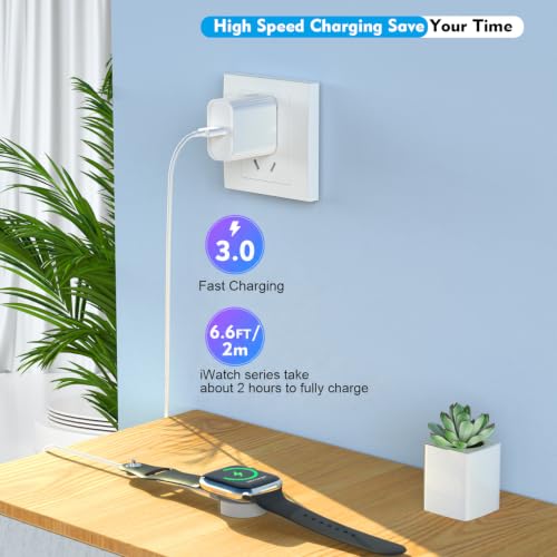 Fast Charger for Apple Watch Charger, USB C iPhone Watch Charger Plug Adapter & Long 6.6FT iWatch Portable Wireless Fast Charging Cable Cord Compatible with Apple Watch Series 10/9/8/7/SE/6/5/4/3/2/1