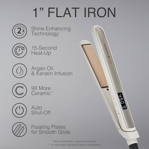 Remington Shine Therapy 1 Inch Hair Straightener, Argan Oil & Keratin | Keratin ceramic plates deliver smooth results; this flat iron reduces frizz for ideal hair styling.