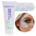 MEICOLY Clear White Face Body Glitter Gel, Halloween Mermaid Fairy Hair Glitter Makeup for Kids Women,Sparkly Party Singer Concerts Glitter Gel,Mardi Gras Rave Running Half Marathon Accessories,50ml