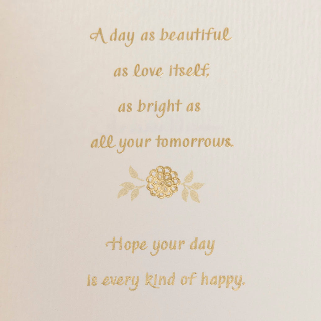 Hallmark Wedding Card (Mr. & Mrs.) | Die-cut Floral and Heart Pattern, Glittery Gold Backdrop, Envelope Included, High Quality Paper, Card Measures 5.8" X 8.3"