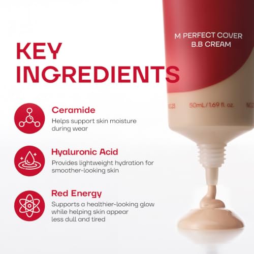 MISSHA M Perfect Cover BB Cream No.23 Natural Beige SPF 42 PA+++ 1.69 oz | Light-medium cool-neutral skin; tinted moisturizer for face, buildable coverage, smooth natural finish, daily wear