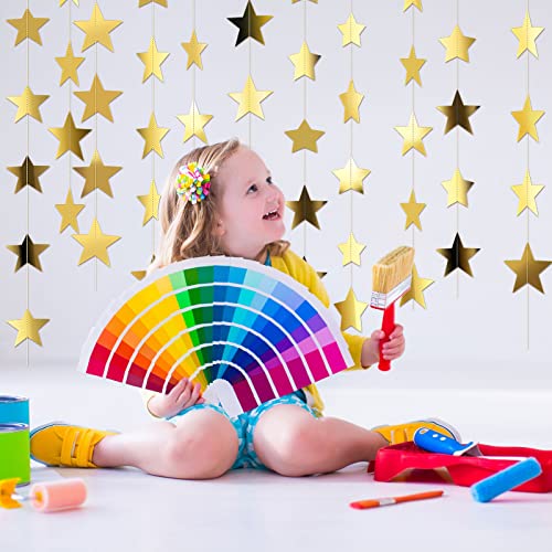 Patelai 130 ft Star Garland Banner Decor, Gold | Glitter Star Hanging Streamer, Twinkle Backdrop, Christmas Decorations, Birthday Supplies, Homecoming Party Decorations