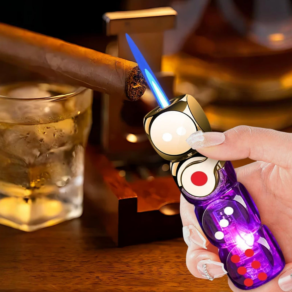 🎲 360° Spinning Dice Lighter 🔥 Windproof Jet Blue Flame, LED, Refillable EDC Gadget