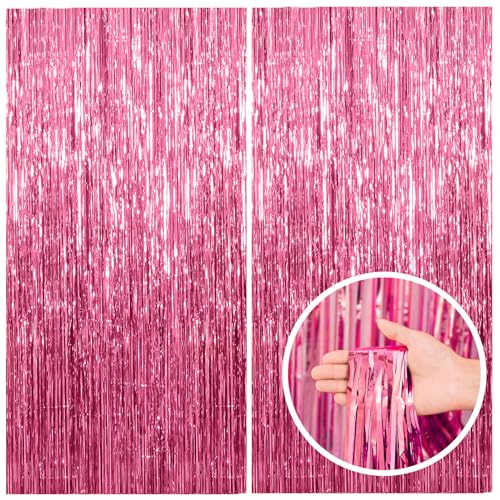 2 Pack Pink Backdrop Party Decorations Tinsel Curtain Party Backdrop Foil Fringe Birthday Decorations Photo Booth Streamer Backdrop Pink Theme Bachelorette Graduation Decor
