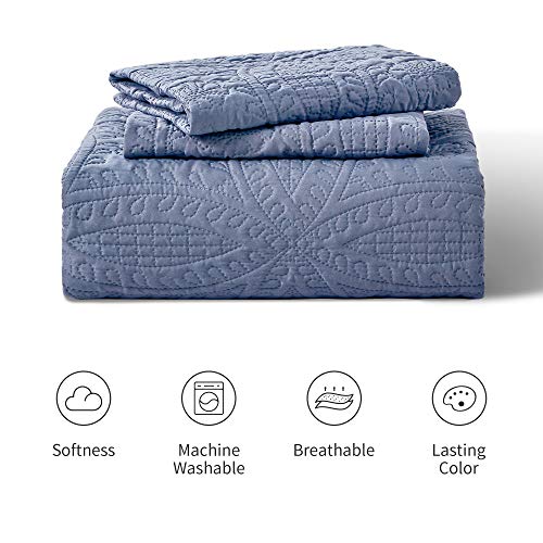 Love's cabin Quilts for Queen Bed Blue Bedspreads - Soft Bed Summer Lightweight Bedspread Comforter - Modern Style Coin Pattern Coverlet for All Season - 3 Pieces (1 Quilt, 2 Pillow Shams)