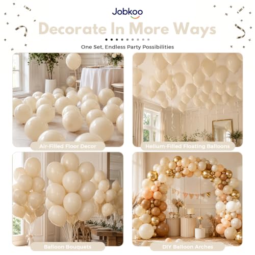 Jobkoo Sand White Balloons 12 Inch, 50 Pcs Boho Beige Cream Latex Balloon | Matte Retro White Sand Neutral Helium Balloons for Birthday Wedding Baby Bridal Shower Wedding Anniversary Party Decoration