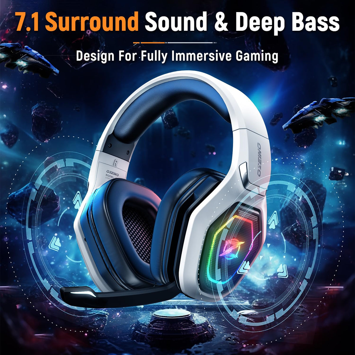 Ozeino Wireless Gaming Headset for PS5, PC, Switch| Lossless Audio-40H Batt | Play & Charge, 2.4GHz USB & Type-C, Flip Mic, Works with PS4, Mac, laptop, mobile, Ideal for FPS, RPG