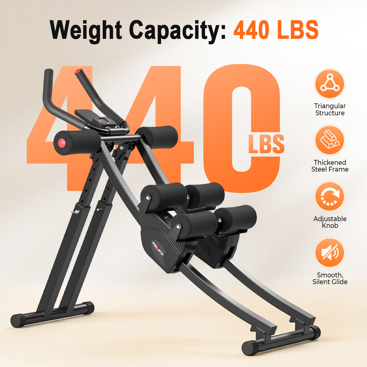 RELIFE REBUILD YOUR LIFE Adjustable Ab Machine, Foldable Ab Workout Equipment for Abs, Waist, Arms & Legs Independent Dual Tracks Waist Trainer 440LBS