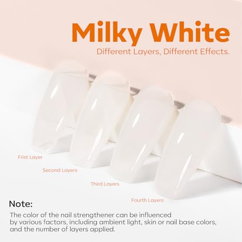 Modelones Nail Strengthener and Growth, Milky White Nail Polish Hardener | Extra Strong and Growth Fall Nail Repair Natural Strengthening Polish Concealer Foundation Nail Stuff Toenails Gifts 15ml