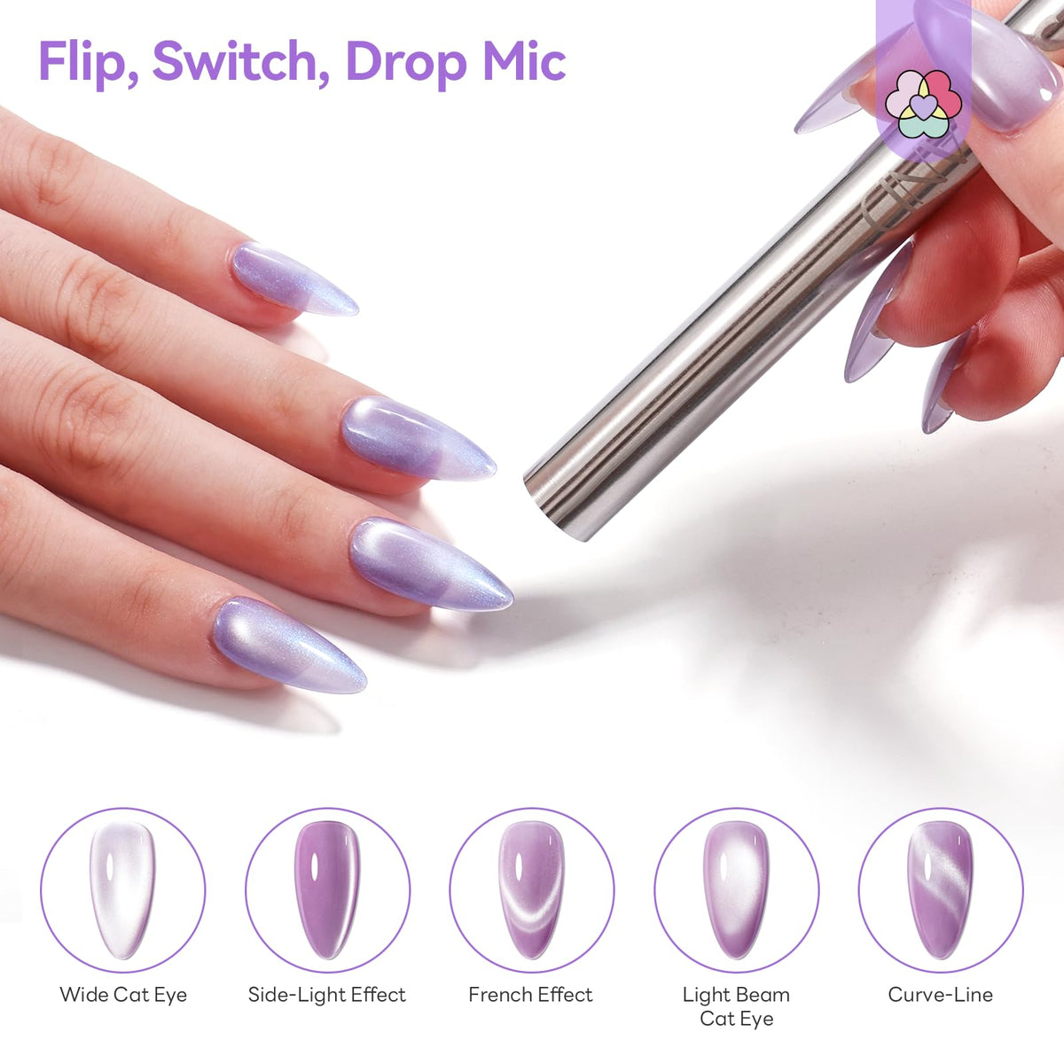 SAVILAND 5X Strong Cat Eye Magnet Dual-Ended Nail Magnet Stick | Neodymium Cat Eye Gel Nail Polish Magnet, Ergonomic Magnetic Nail Wand, 3D Cateye Nails, Cat-Eye Effect for Nail Art