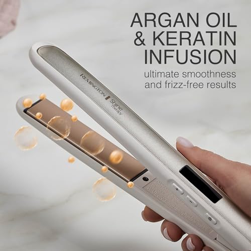 Remington Shine Therapy 1 Inch Hair Straightener, Argan Oil & Keratin | Keratin ceramic plates deliver smooth results; this flat iron reduces frizz for ideal hair styling.