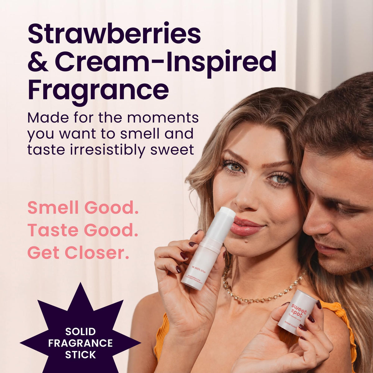 Sweetums SweetSpot Portable Strawberries & Cream Perfume Stick | Flavored, long lasting non sticky formula with natural ingredients, portable solid fragrance stick for women's everyday use
