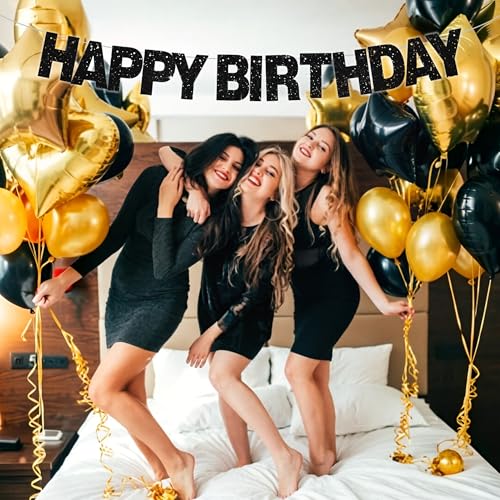 BEISHIDA Glitter Black 116 PCS A-Z DIY Letter Custom Banner Party Decor | 111 Letters&Numbers,3 Rope,2 Threading Device,Personalized Party Banner Decorations,Birthday,Graduation,Wedding