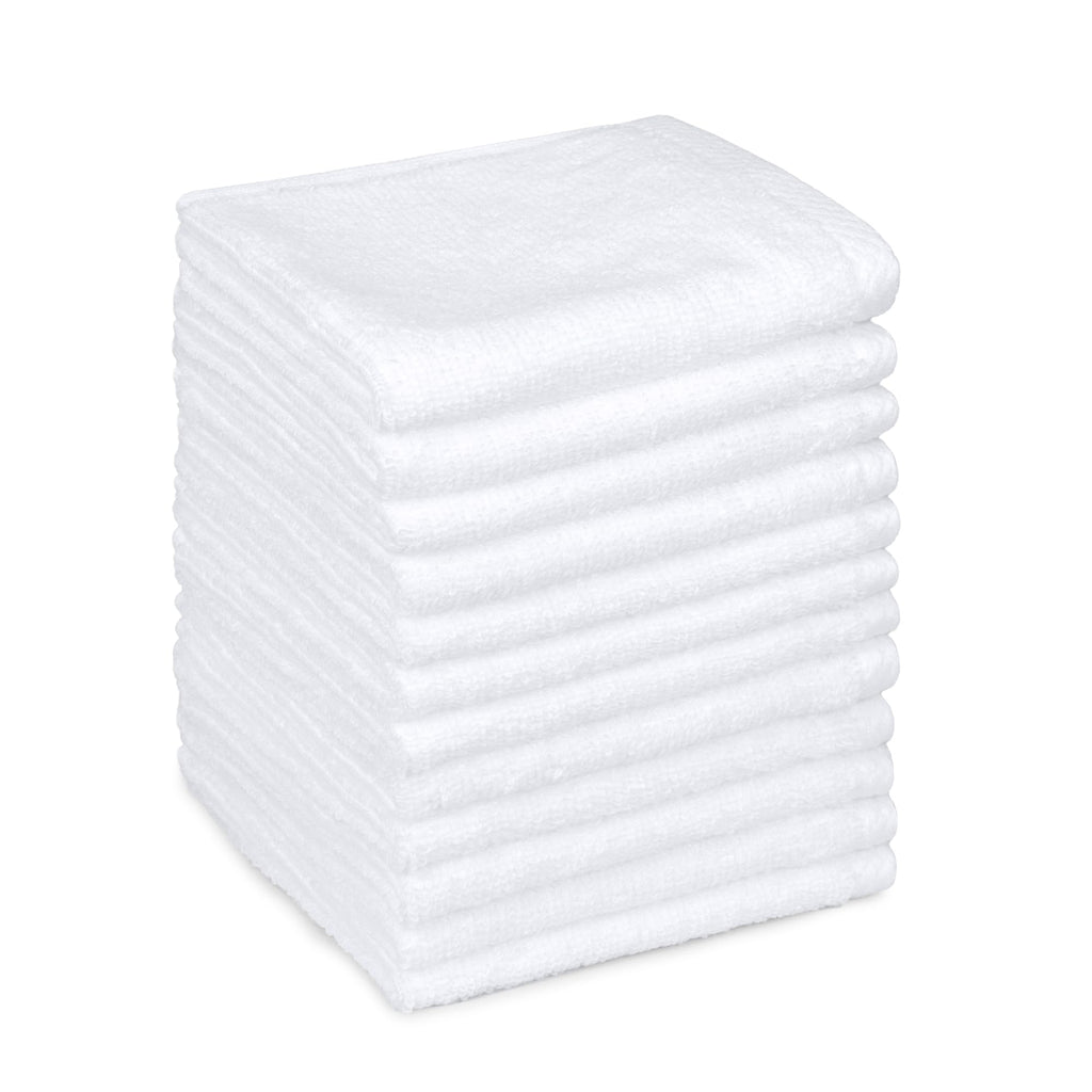 Amazon Basics Cotton Washcloths, Lightweight Quick-Dry, Absorbent Face and Body Towel Set, 12" x 12", White, 12-Pack