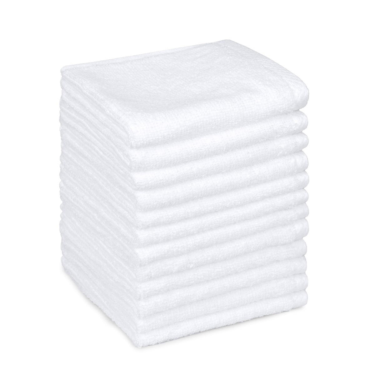 Amazon Basics Cotton Washcloths, Lightweight Quick-Dry, Absorbent Face and Body Towel Set, 12" x 12", White, 12-Pack