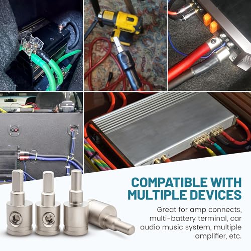 NuIth Amp Input Reducer 0 Gauge to 4 Gauge, 4PCS Car Audio Amplifier Wire Terminal Connectors Brass with Heat Shrink Tubing Allen Key for Amp Input, AWG Pin Power & Ground Connection
