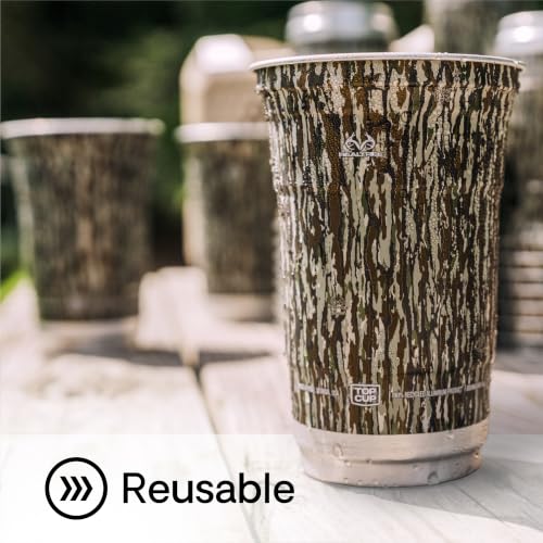 Top Cup Aluminum Party Cups, RealTree Original Camo, 20oz, 20 Count | Made in the USA, Colder, Durable, Reusable, Recycleable, Dishwasher Safe