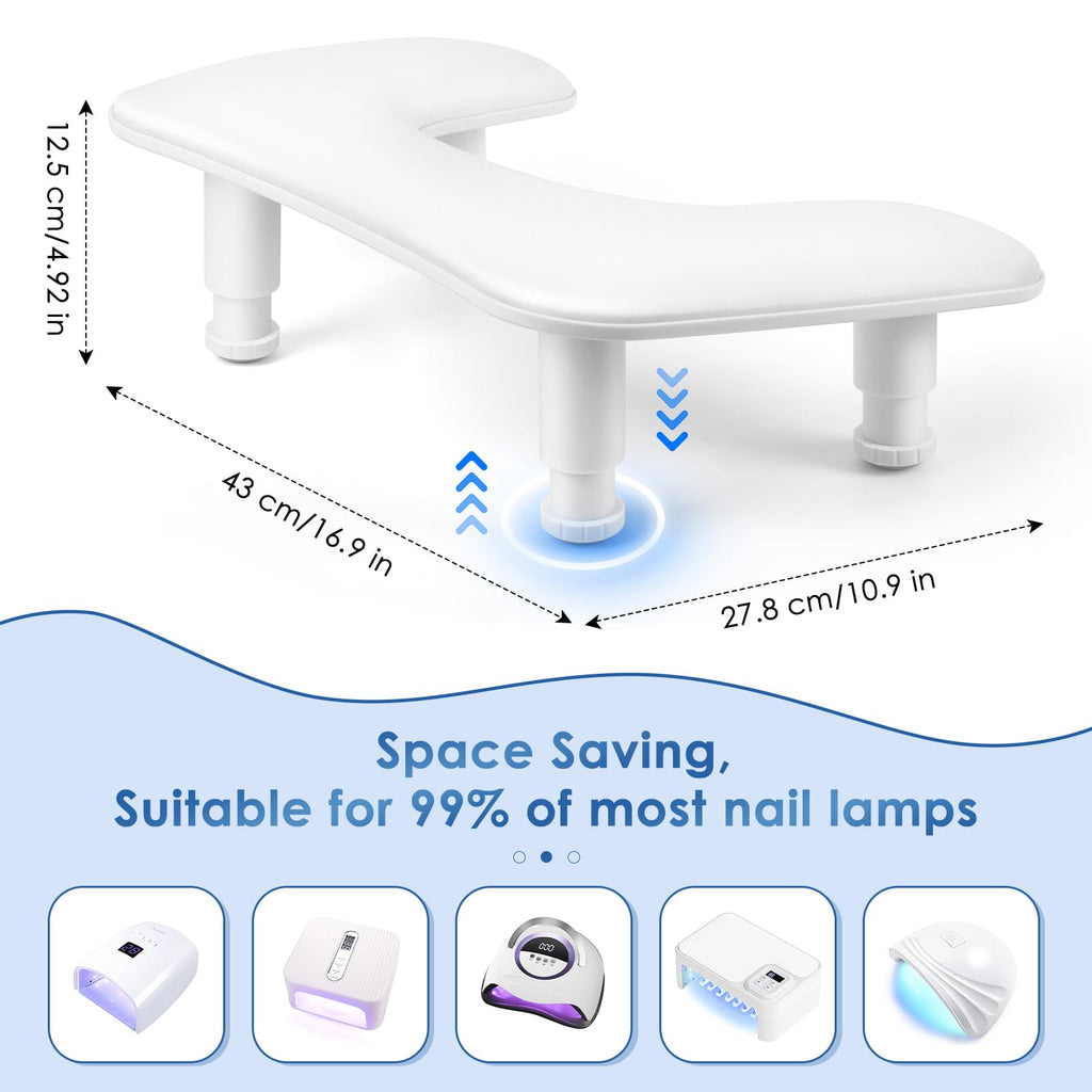 LIONVISON Arm Rest for Nails Tech: U-shaped Adjustable Nail Armrest | PU Leather Manicure Hand Stand Rest for Manicurists - Thick Non-Slip Pad Long-Lasting White