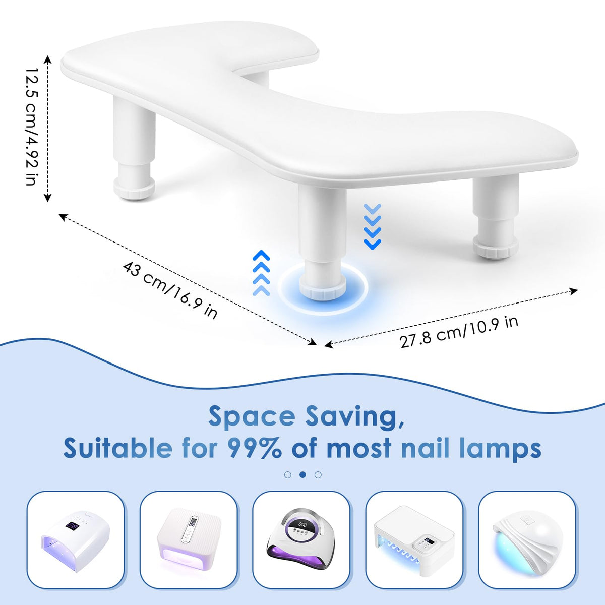 LIONVISON Arm Rest for Nails Tech: U-shaped Adjustable Nail Armrest | PU Leather Manicure Hand Stand Rest for Manicurists - Thick Non-Slip Pad Long-Lasting White