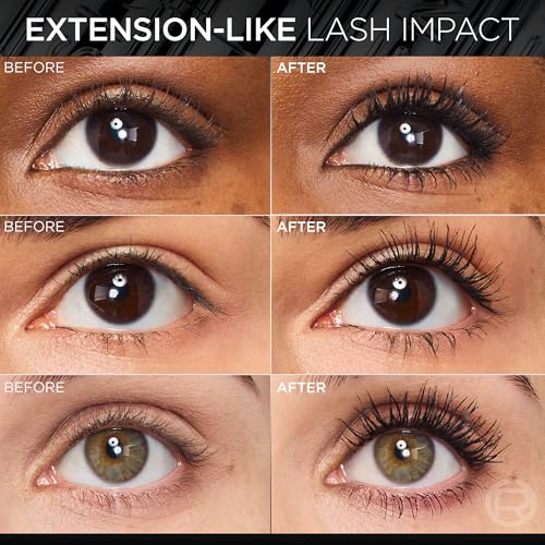 L'Oreal Paris Extensionist Mascara, Lengthening, Volumizing, and Curling Formula For a Lash Extension Eye Makeup Look, Washable Blackest Black