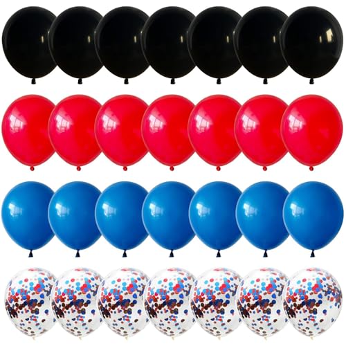12 Inch Red Blue Black Balloons for Spider Cool Man Birthday Decorations | Royal Blue Red Black Helium Latex Balloon Kit for Boys Spider Halloween Theme Decor Super Men Hero Party Decoration Supplies