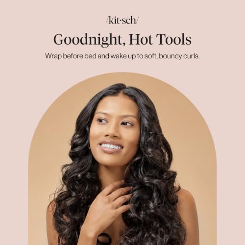 Kitsch Satin Heatless Curls Overnight Set - Sunset Tie Dye | No Heat Damage Overnight Curls | Comfortable Frizz Free Hair Curlers To Sleep In with 34" Hair Waver & 2 Satin Scrunchies