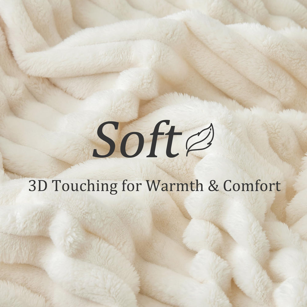 BEDELITE Ribbed Fleece Throw Blanket for Couch, Cream, 50"x60" | Ultra-Soft Plush Fleece, Cozy, Warm Yet Lightweight, Ribbed Texture, Home Decor, Machine Washable, Giftable, All-Season Use