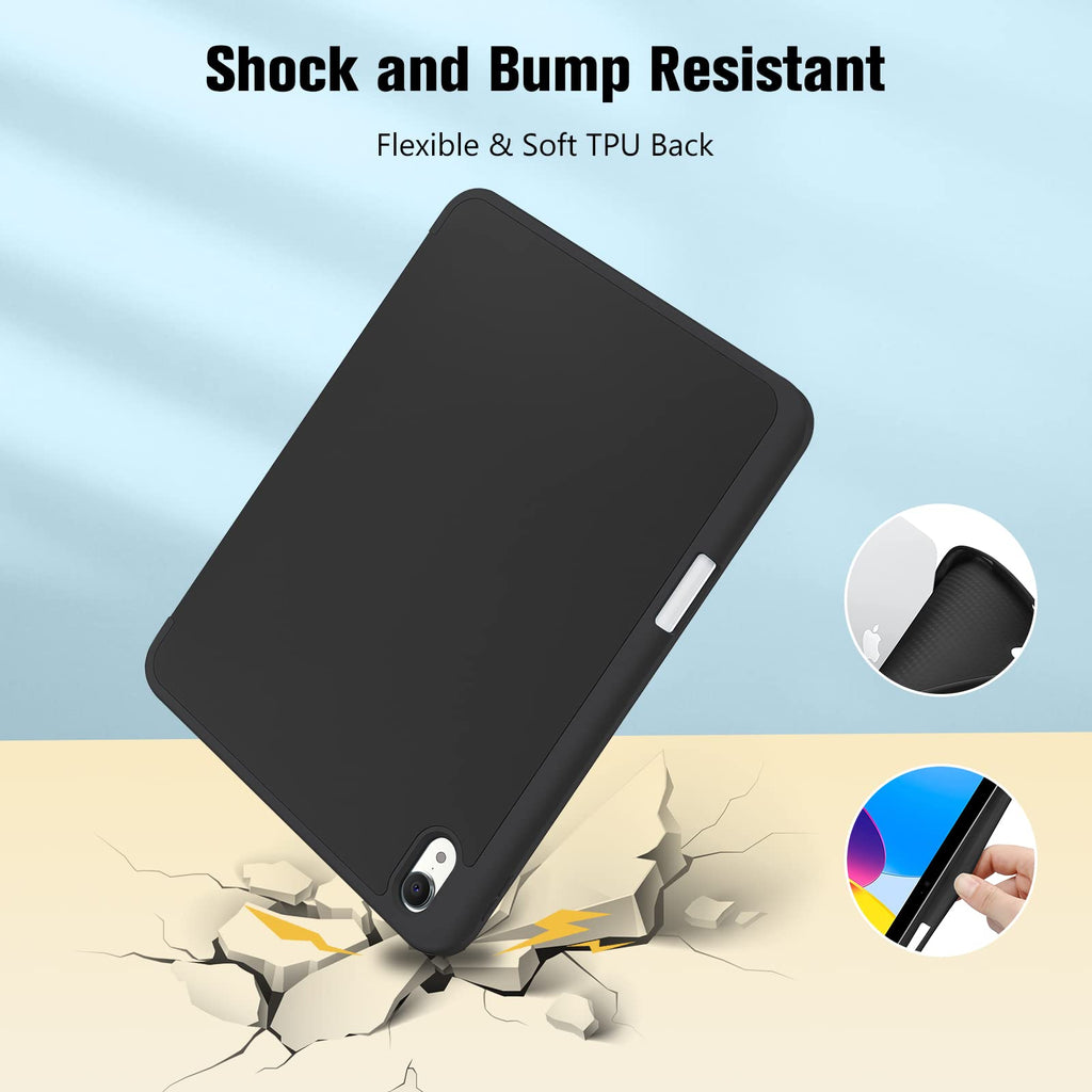 ProCase for iPad A16 11th/10th Generation Case with Pencil Holder -Black | 11 Inch 2025/10.9 Inch 2022, a16 iPad Case 11 10 Gen Cover with Pen Holer, Hybrid Soft TPU Back, Touch ID, Auto Wake/Sleep