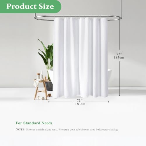 Dynamene Waffle Shower Curtain 256 GSM Heavy Duty Fabric 72"x72" White | Thick Textured Cloth, Weighted Hem, Water Repellent Washable, Hotel Luxury Polyester Shower Curtain Set for Bathroom 12 Hooks