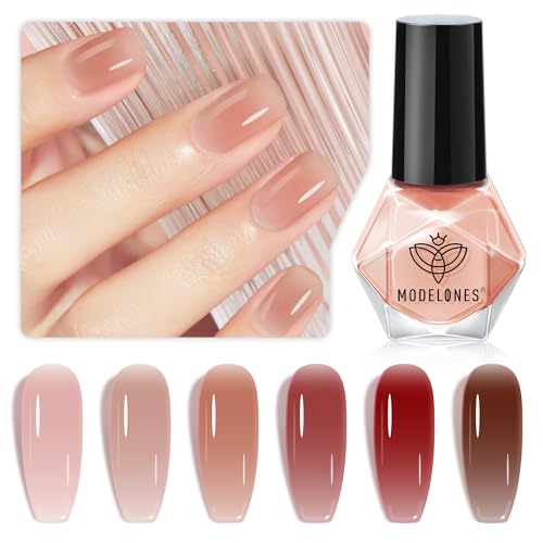 modelones Jelly Nail Polish, 6 Colors Quick Dry Nude Pink Nail Polish Set | Air Dry Nail Polish, No UV Lamp Needed, User-Friendly Red Brown Polish Kit, Nail Art Home Salon, Gift for Women
