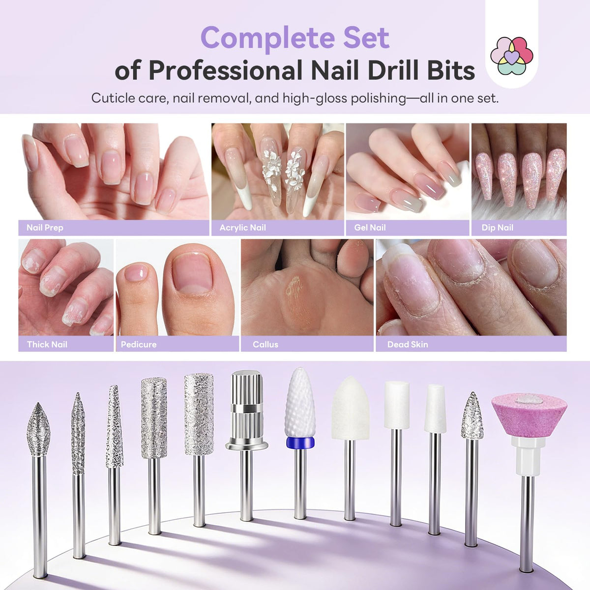 SAVILAND Nail Drill Professional 40000RPM 30S Fast Removal for Acrylic Nail | Low noise running, 4000mAh battery Long-Lasting, Complete drill bit set, Salon&mobile tech use, LCD display, Gradient Purple