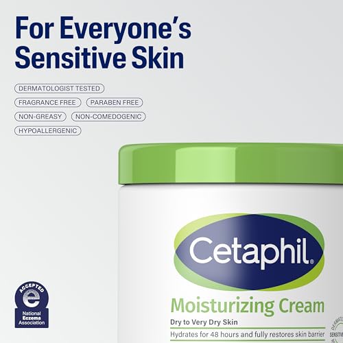 Cetaphil Moisturizing Cream, Face & Body Lotion Dry Sensitive Skin, 20oz | Fragrance-Free, Non-Comedogenic, Non-Greasy, Hydrates Very Dry Sensitive Skin, Dermatologist Recommended, 20 Oz Value Size