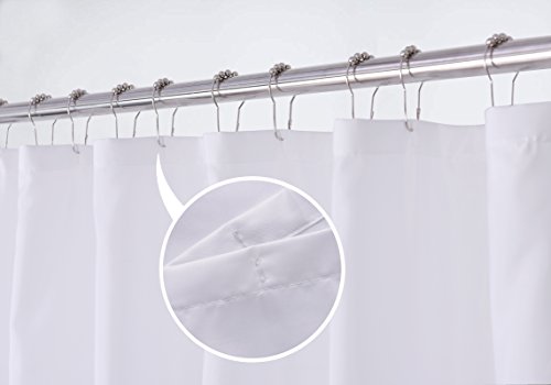 N&Y HOME Fabric Shower Curtain Liner with Magnets Standard Size, White | Hotel Quality, 12 Button Holes, Machine Washable, Water Repellent Cloth Shower Curtain with Magnets for Bathroom