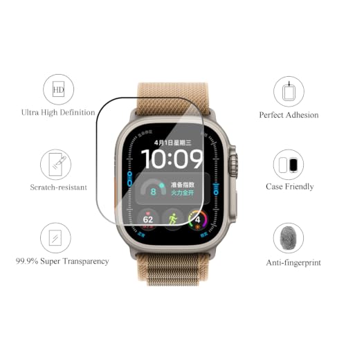 Ailun 3 Pack Screen Protector for Apple Watch Ultra 4/3/2/Ultra [Clear] | 49mm, Tempered Glass Film, Anti-Scratch, High Definition, Touch Sensitive