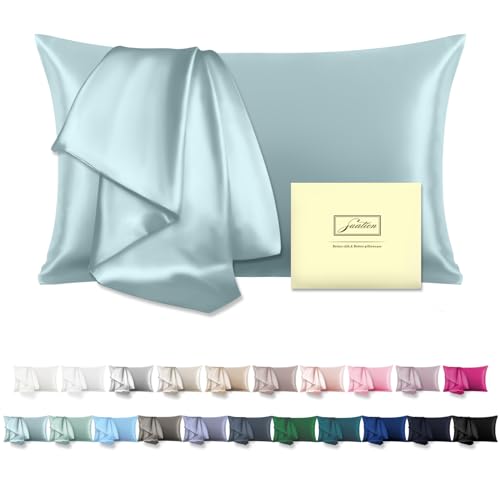 Suatien Mulberry Silk Pillowcase for Hair and Skin Standard Size, Haze Blue | Fits 20x26 Inches Pillows, Hypoallergenic, Smooth, Cooling Pillow Covers for Hot Sleepers with Hidden Zipper, Women Men Gift