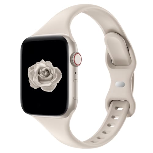 Thin Slim Silicone Band Compatible with Apple Watch Women Men, Starlight | 38mm 40mm 41mm 42mm 44mm 45mm 46mm 49mm, Soft Sport Strap Wristbands for iWatch Series 12/11/10/9/8/7/6/5/4/3/2/1 SE Ultra