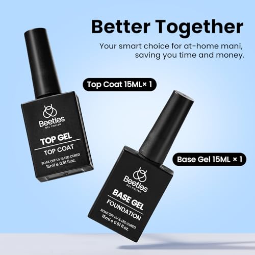 Beetles No Wipe Gel Top Coat and Base Coat Set for Gel Nail Polish | 2Pcs 15ml Super Shiny and Long Lasting Soak Off UV/LED Lamp Nail Art Design Gift