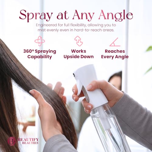 BeautifyBeauties Continuous Spray Bottle for Hair, 10.1 oz Mister Spray | Perfect for barbers, salons, household cleaning, watering plants, pet care, ironing & essential oil scents