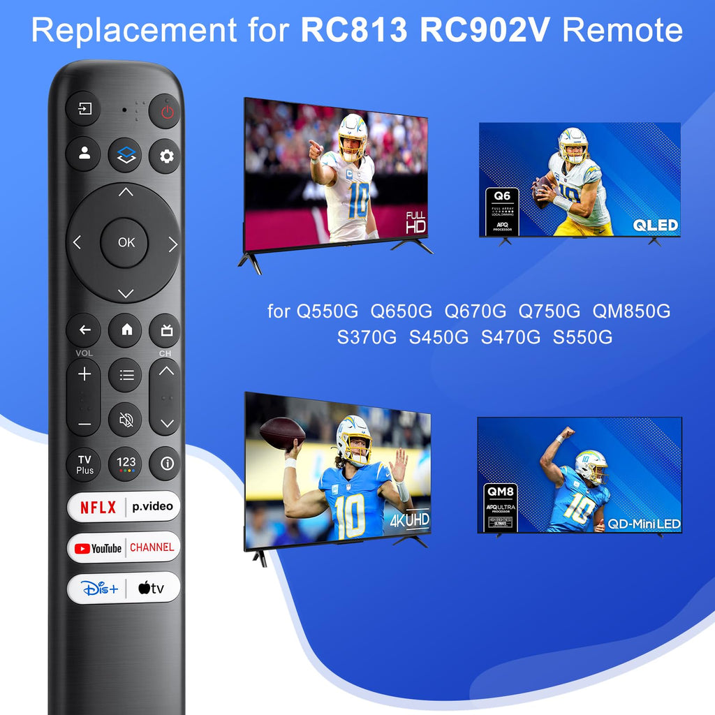 Only for TCL Google TV Remote Control Replacement, Responsive, No Setup | Rugged Durable RC813 Compatible with TCL QM8/QM7/S5/S4/S3/Q7/Q6/Q5 4K UHD HDR LED QLED QD-Mini LED Full-HD Smart TVs